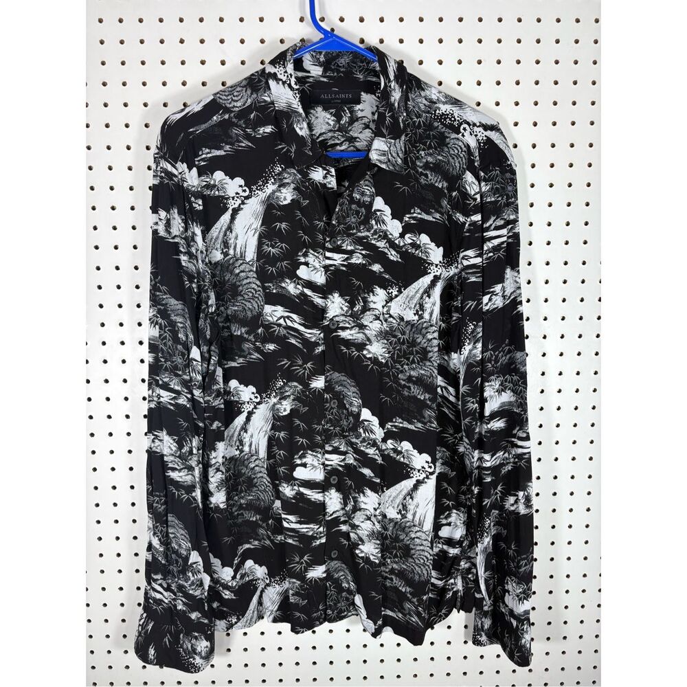 AllSaints “Sunda” Long Sleeve shirt Floral Hawaiian Tiger black Viscose size L